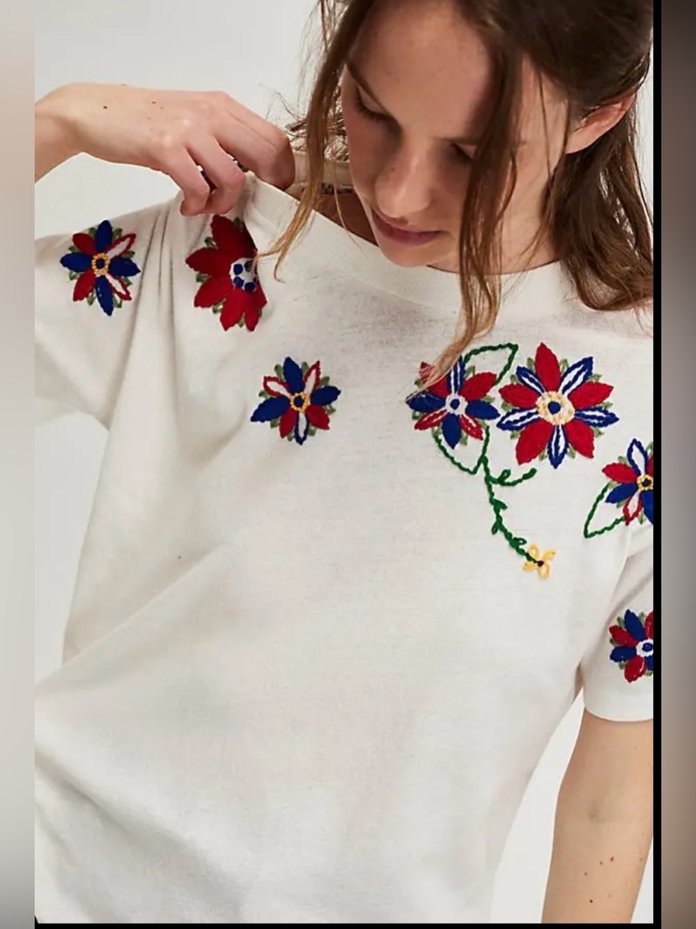 Free People Petal Stitch Short-Sleeve Tissue Embroidered Tee ~ Floral - Picture 3 of 10